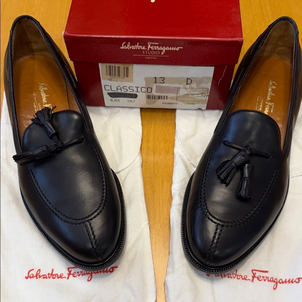 Salvatore Ferragamo Black Tassel Loafers